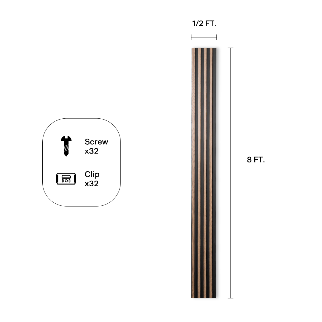 Fluted wall panel in Dark Tan & Black (P15), panel dimensions and included hardware