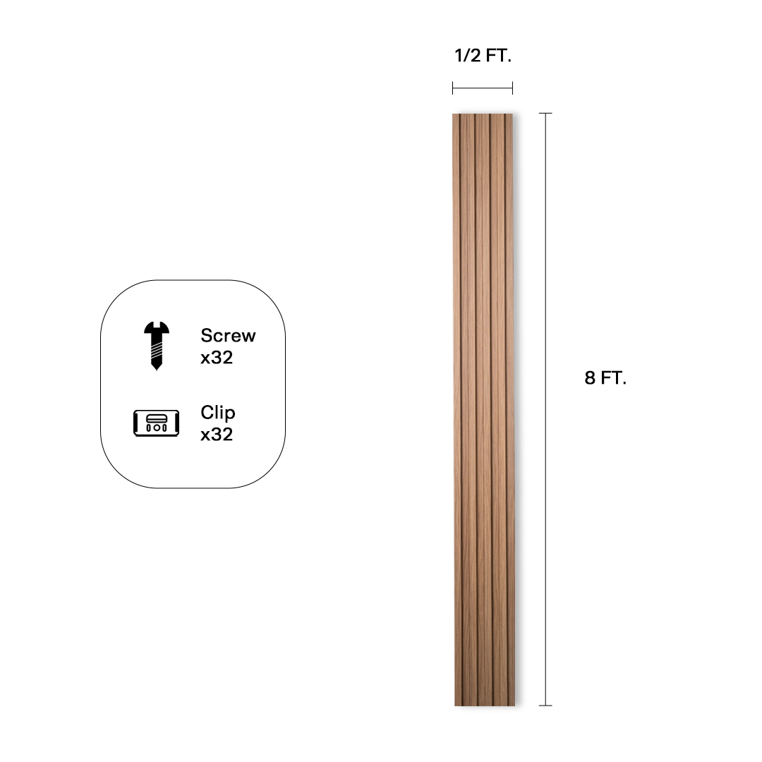 Fluted wall panel in Tan Willow (P19), panel dimensions and included hardware