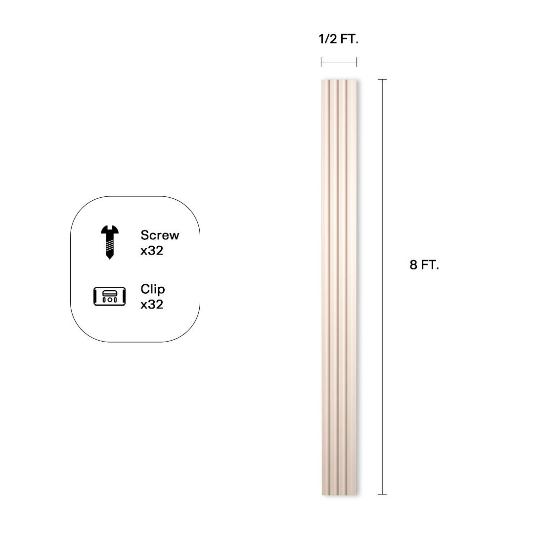 Fluted wall panel in White (P83), panel dimensions and included hardware