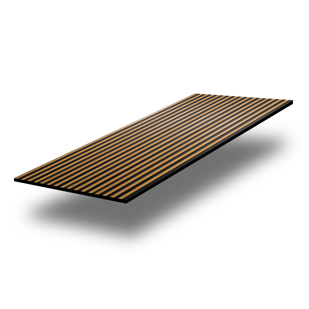 Fluted wall panel in Oak & Black (P85), multiple panels